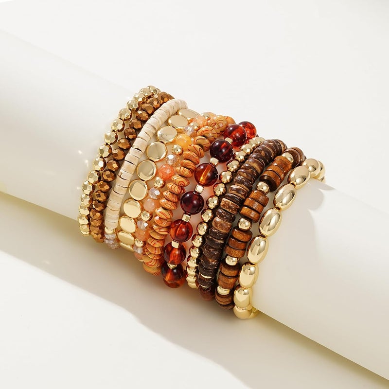 GOOJIDS Surfer Heishi Clay Bead Bracelets for Women Bohemian Stackable Gold Plated Beaded Stretch Bracelets Elastic Layering Friendship Bracelets Set Boho Jewelry - Image 2
